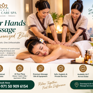 Four Hands Massage Dubai on call with two professional therapists providing synchronized massage at home
